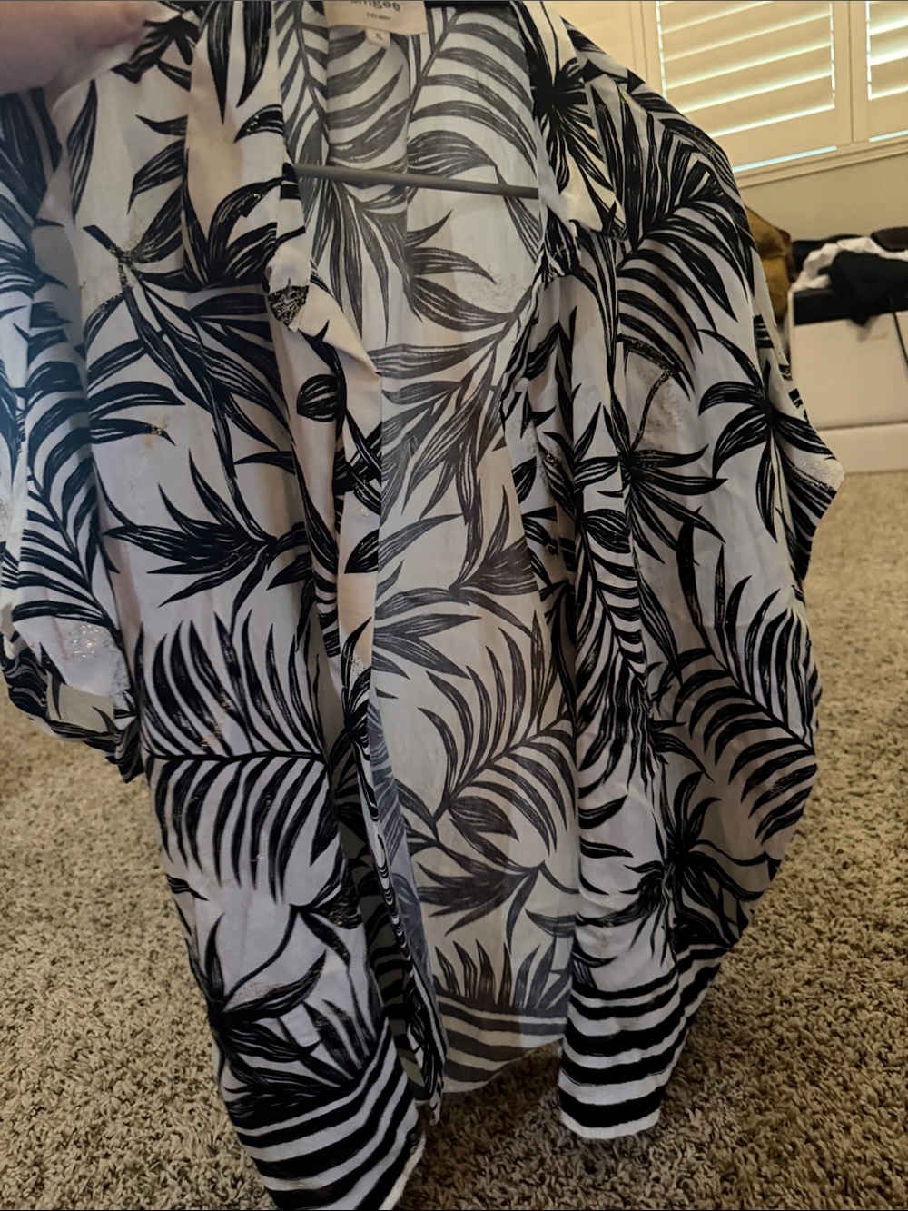 Umgee White Shirt with Black Leaf Print and Gold Accents
